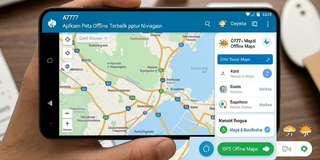 Antarmuka A7777 menampilkan peta GPS offline yang jelas dan mudah digunakan.