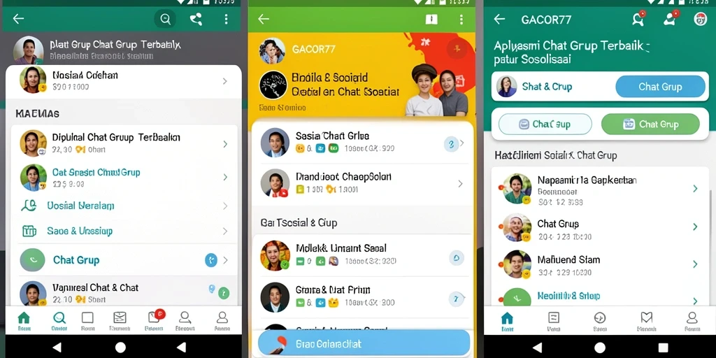 Tampilan antarmuka modern GACOR77 dengan fitur Chat Grup.