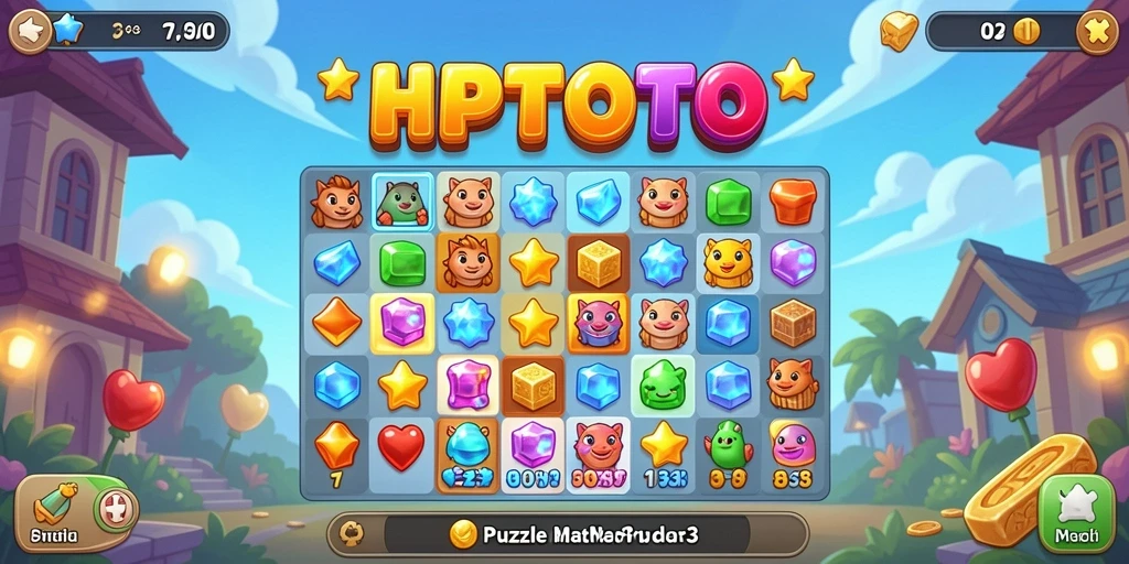 Tampilan antarmuka HPTOTO yang menarik dalam permainan Puzzle Match-3.