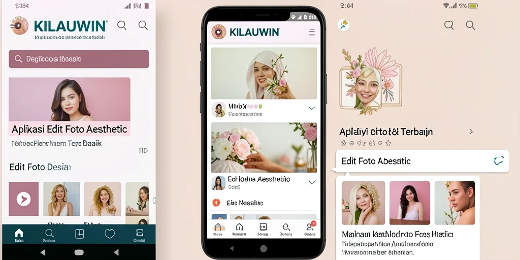 Tampilan antarmuka KILAUWIN yang menarik dan mudah digunakan untuk edit foto aesthetic.