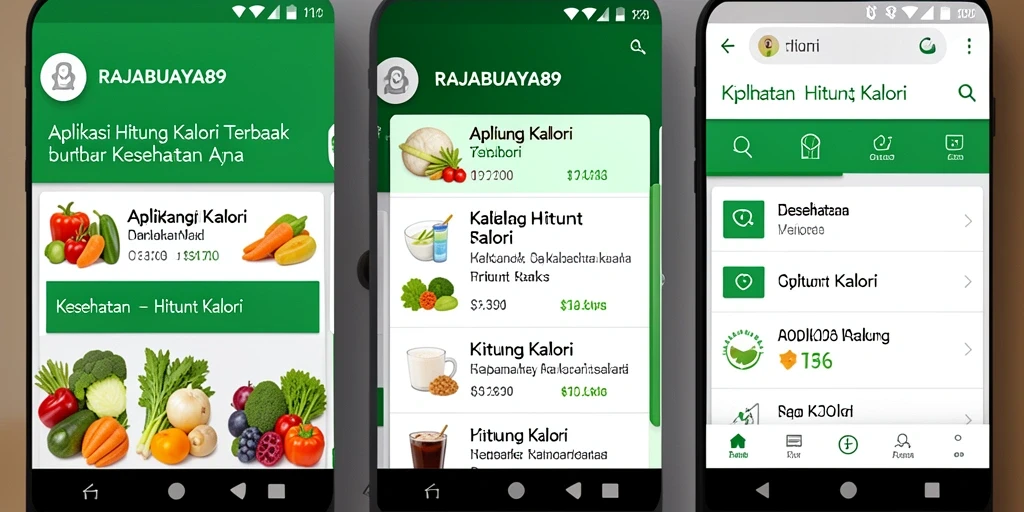 Antarmuka intuitif RAJABUAYA89 untuk menghitung kalori.